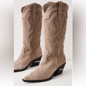 ANINE BING Mid Calf Tania Boots Taupe Western